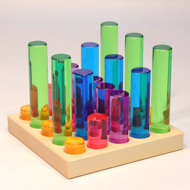 Bauspiel | Luminous Pillars 25 Pieces Plus Tray at Milk Tooth Australia