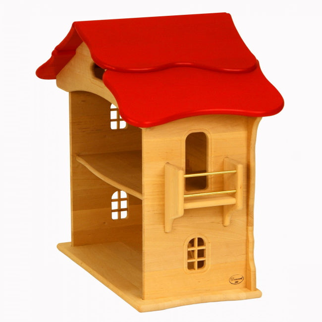 wooden dollhouse red roof