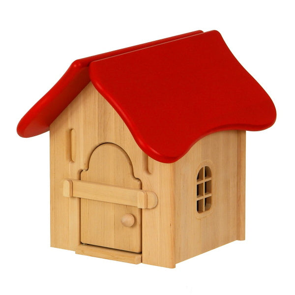 Wooden dollhouse deals red roof